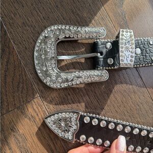 Black Leather bedazzled western belt size